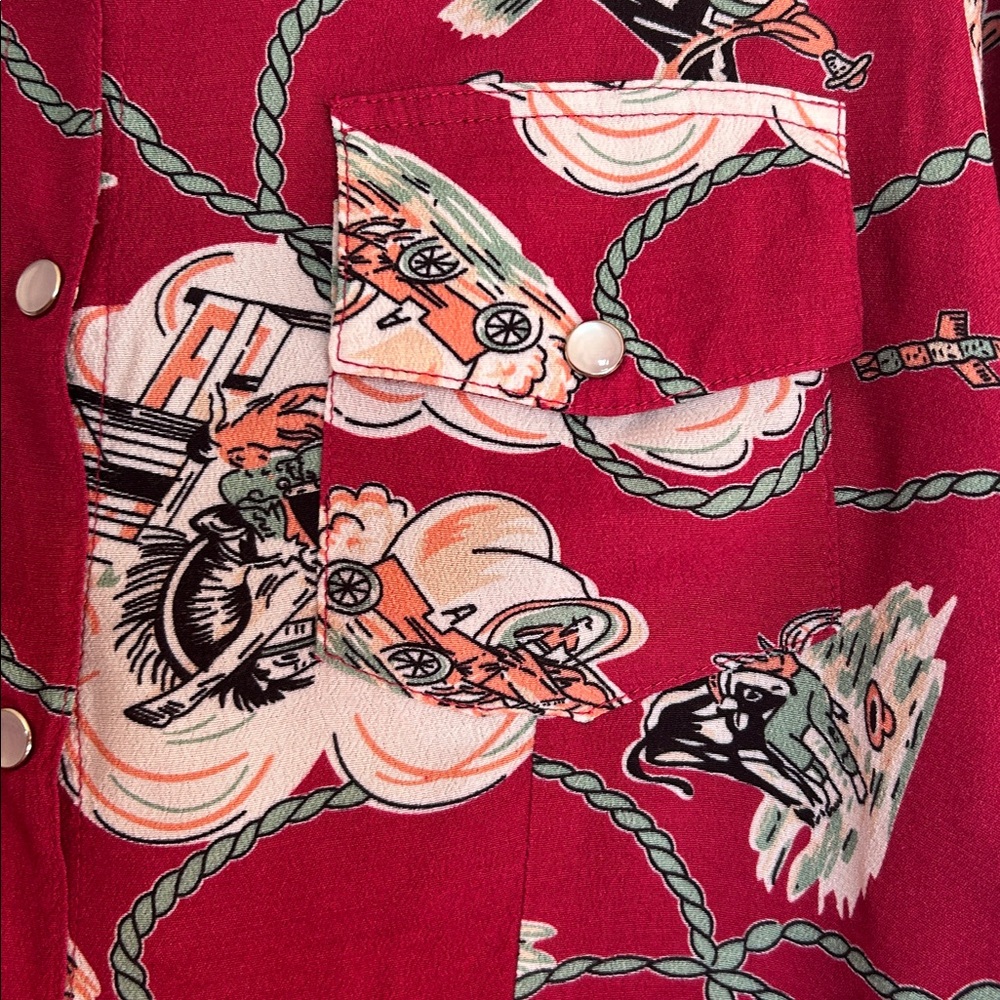 Loco Lindo Burgundy Cowgirl Vintage Style Western Snap Shirt XS - Picture 3 of 4